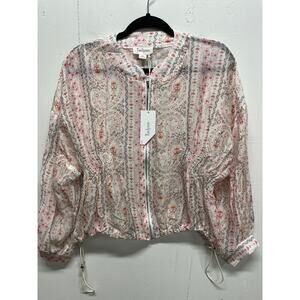 Taelynn Women's Zip Up Blouse Size Small Cropped Oversized Sleeves New With Tags